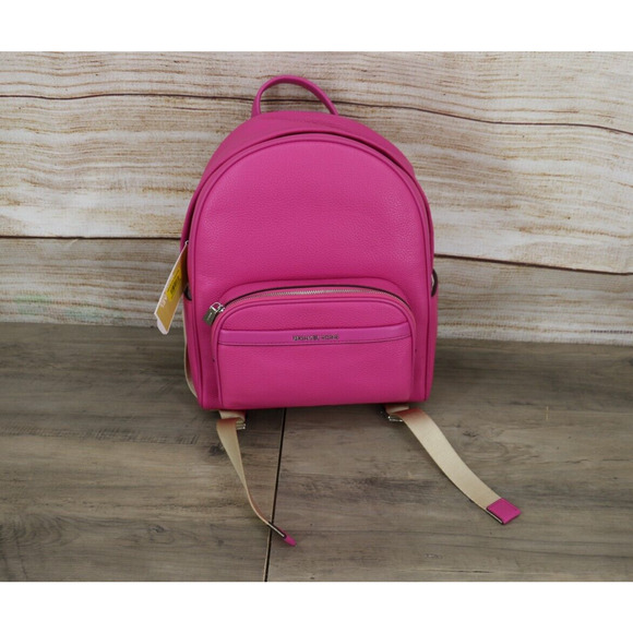 Michael Kors Bex Medium Backpack Soft Pebble Leather Cerise Pink Silver - Picture 1 of 6